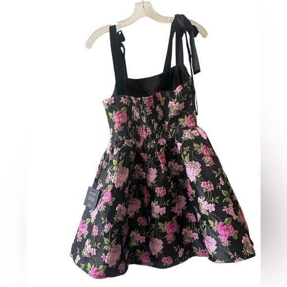 Lulus Black Floral Jacquard Mini Dress Tie Strap Skater Dress Small NWT - Picture 3 of 8